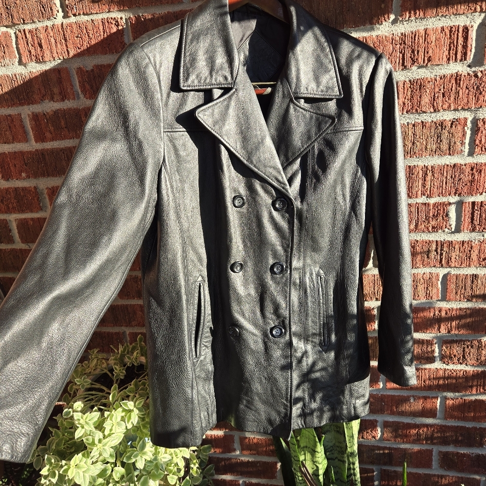 Jacqueline Ferrar Genuine Leather Black Double Breasted Butter Soft Jacket XL